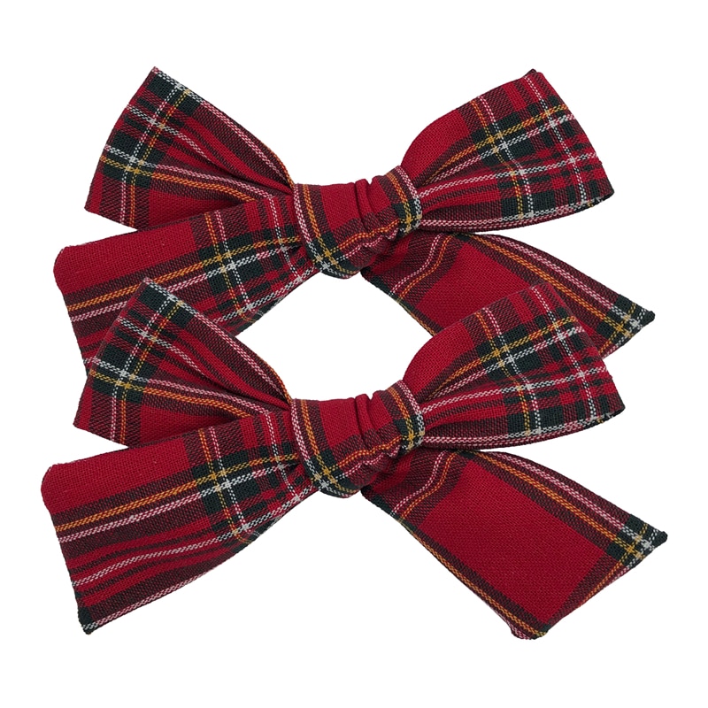 Vintage 2 PCS Plaid Cotton Fabric 4 inch Hair Bow Clips Barrettes Kids Baby Girls Hair Bows Accessories Hairgrips Headwear