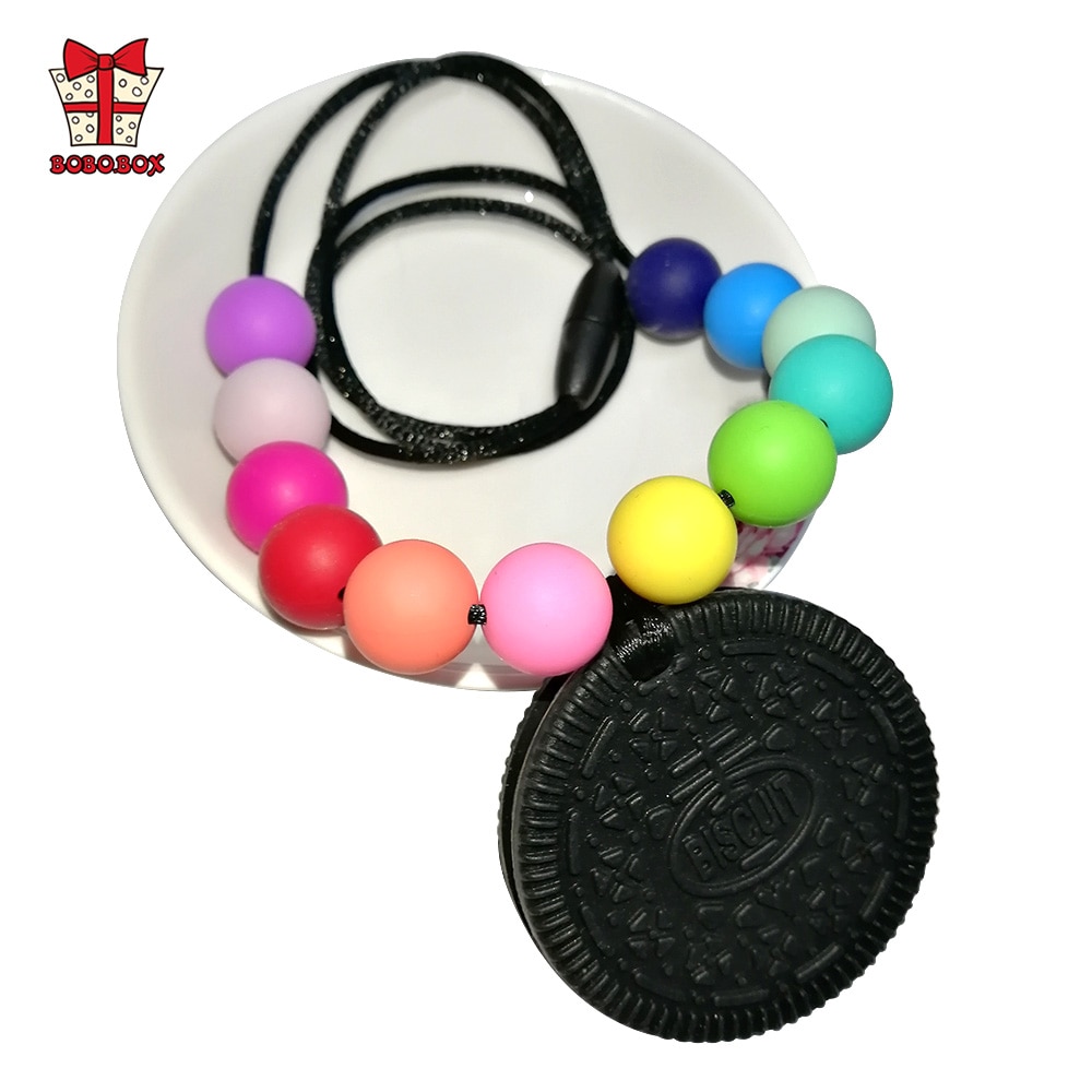 BOBO.BOX 1PC Baby Teething Necklace Food Grade Baby Silicone Beads Chain Silicone Pendant Baby Chewing Nursing Baby Teether Toy