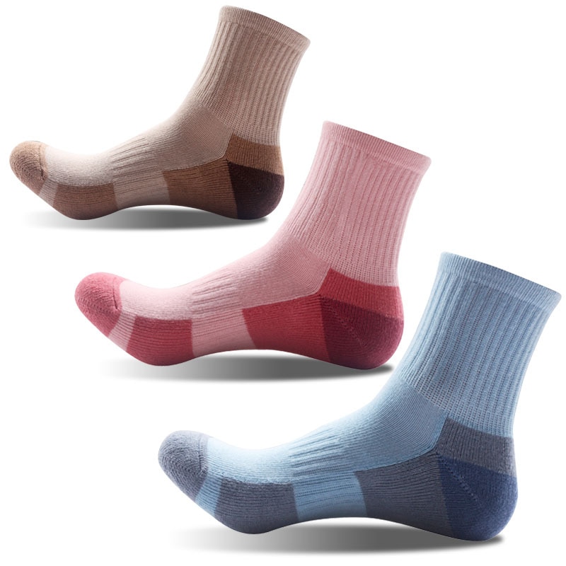 Fashion Stitching Cotton Women Socks Thicken Outdoor Sports Hiking Deodorant Feet Lady Socks Student Stovepipe Socks
