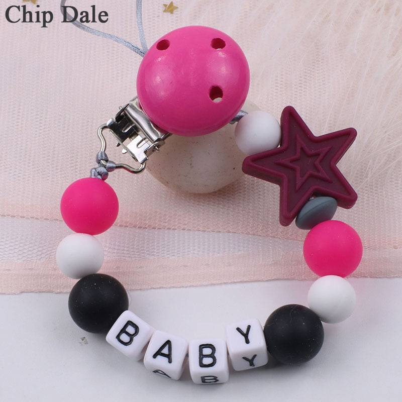 Chip Dale Personalized Name Five Star Silicone Pacifier Clips Holder Chain BPA Free DIY Anti-drop Dummy Clip Baby Accessories