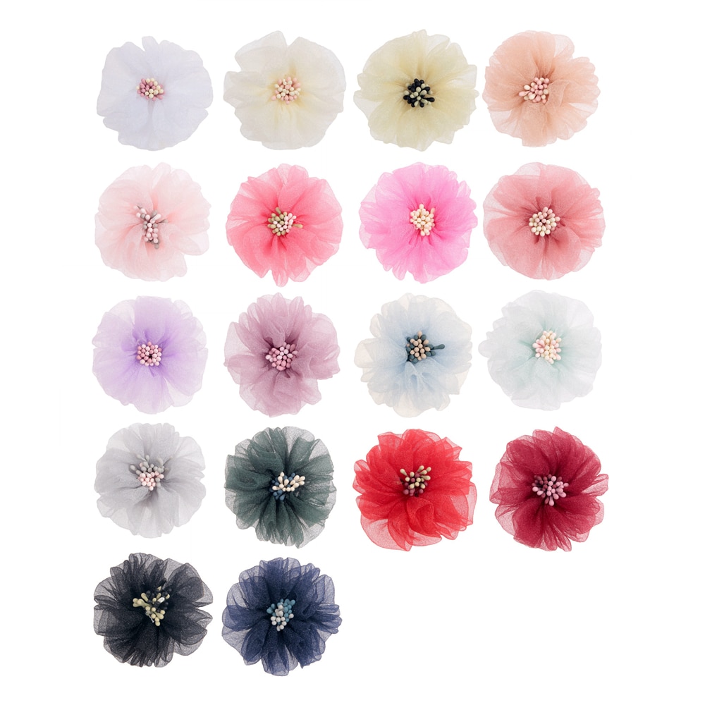 New 12PCS 2.3" Chiffon Artificial Flowers for Hair Accessories Handmade Fabric Flowers for Headbands Wedding Craft Flowers