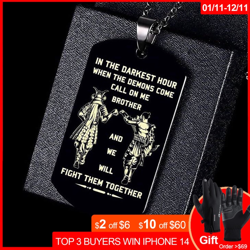 Vnox In the Darkest Hour When Demons Come Brothers Dog Tags for Men Stainless Steel Pendant BFF Necklaces Fraternal Gift