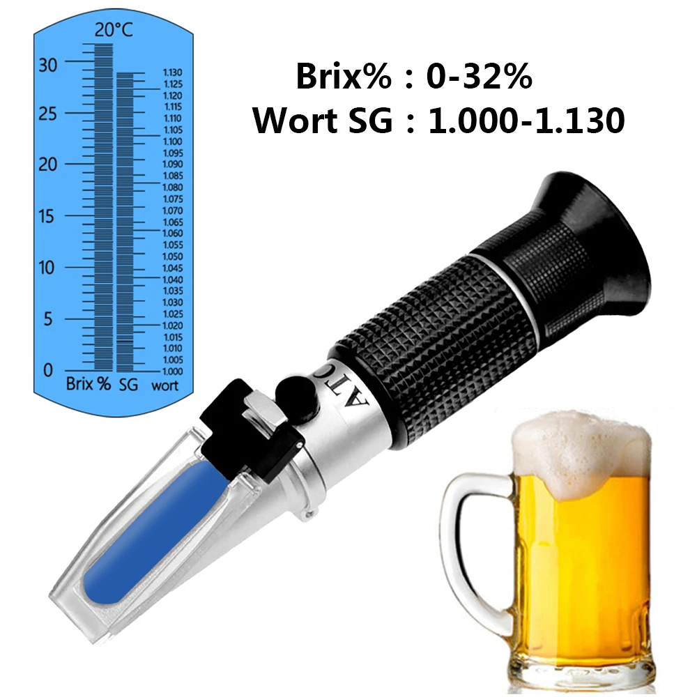 Beer Wort Wine Refractometer Specific Gravity 1.000-1.130 Handheld 0-32% Brix Sugar Concentration