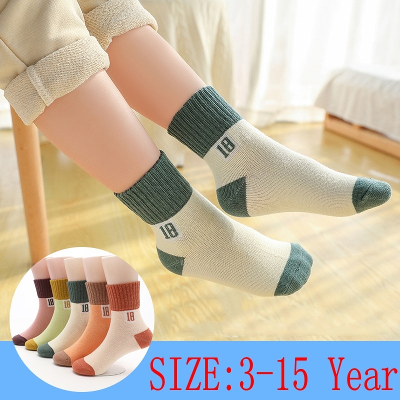 2020 New Spring Children Socks Cotton High Quality Sports Boys Socks Girls Socks 3-15 Year Kids Student Socks 5 Pairs / lot