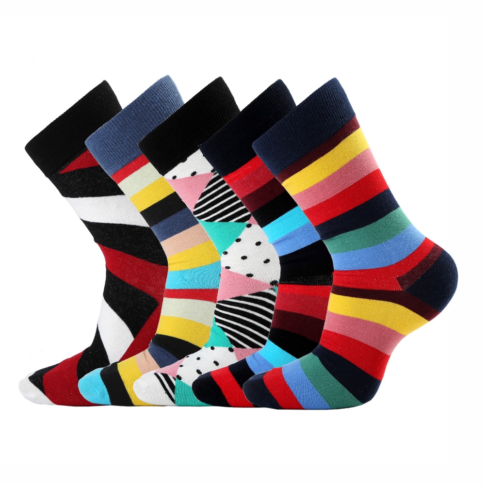 New Colorful Casual Men's Socks Fashion Design Stripe Sock Happy Business Party Dress Combed Cotton Socks Men big size EUR 