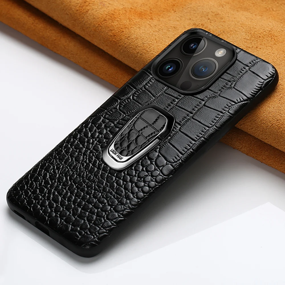 Genuine Leather Phone Case for Apple iPhone 15 14 Pro Max 15Pro 14Pro 13Pro Max Bracket Back Cover