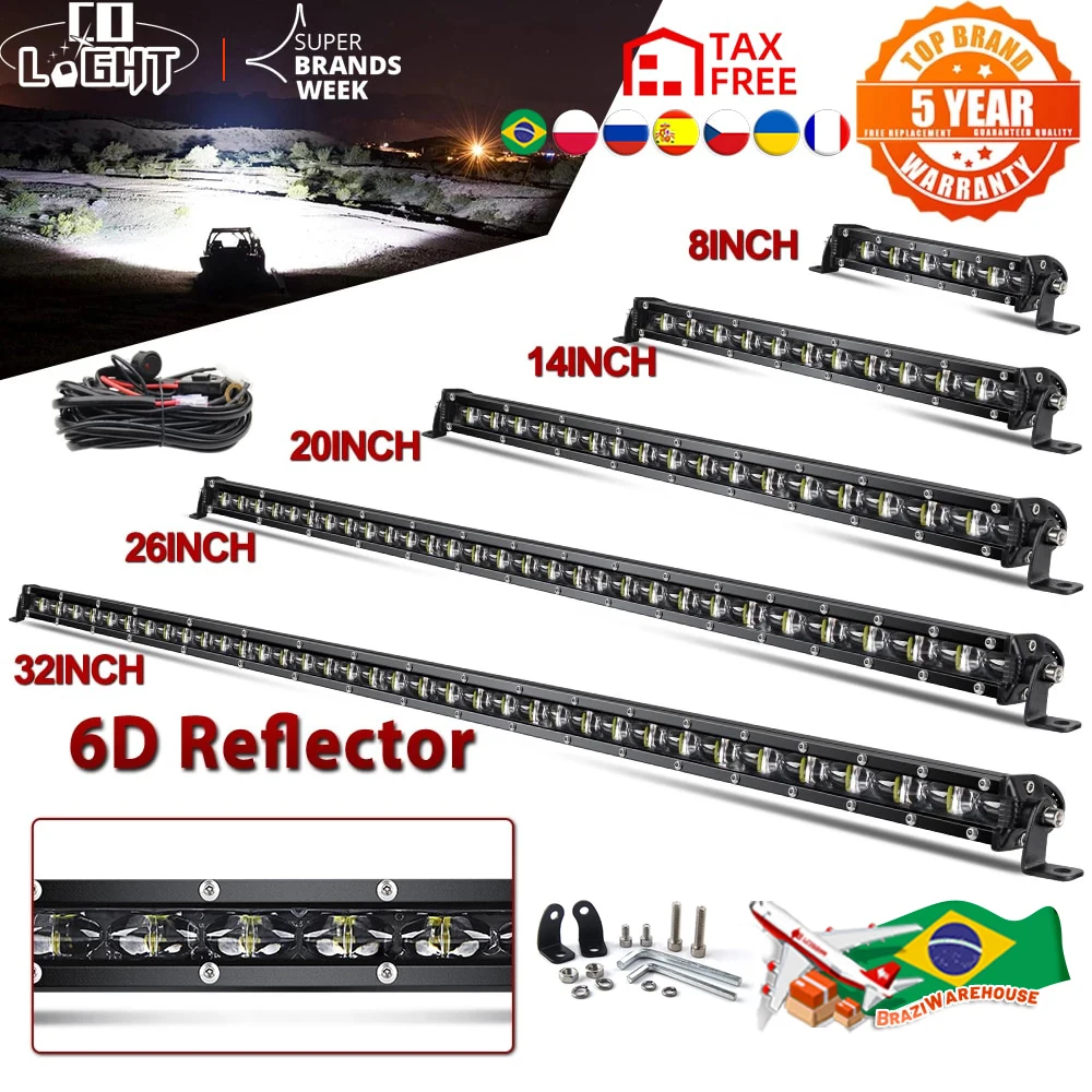 CO LIGHT 6D Slim Led Light Bar 12V 8" 14" 20" 26" 32" 38" 44" 50" inch Spot Flood Combo 