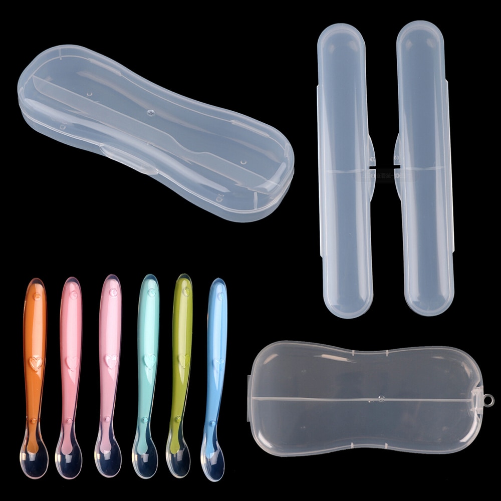 2/1pcs Baby Toddler Food Grade Spoon Box Kids Storage Case Box Holder for Baby Silicone Spoon Travel Transparent Storage Box