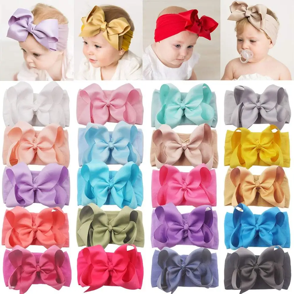 20 Pieces 6 Inch Soft Elastic Nylon Headbands Hair Bows Headbands Hairbands for Baby Girl Toddlers
