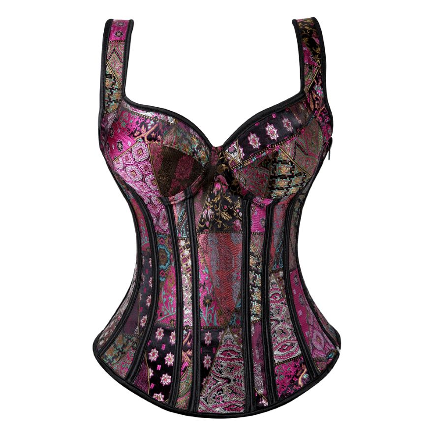 Steampunk Straps Overbust Corset With Cup Zipper Sexy Jacquard Floral Corset Waist Cincher Bustier Lingerie Top Plus Size