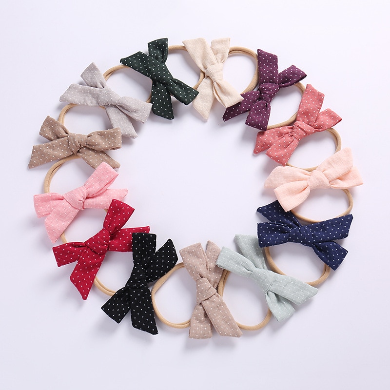 Baby Bow Headband Girls Summer Elastic Hair Band Kids Linen Nylon Newborn Infant Soft Head Band Hair Accessories Cotton Cute