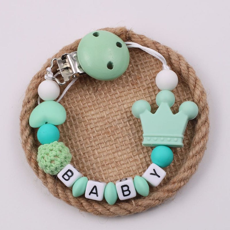 Personalized Name Baby Pacifier Clips Dummy Clips Crown Pacifier Chain Holder for Baby Teething Soother Chew Toy
