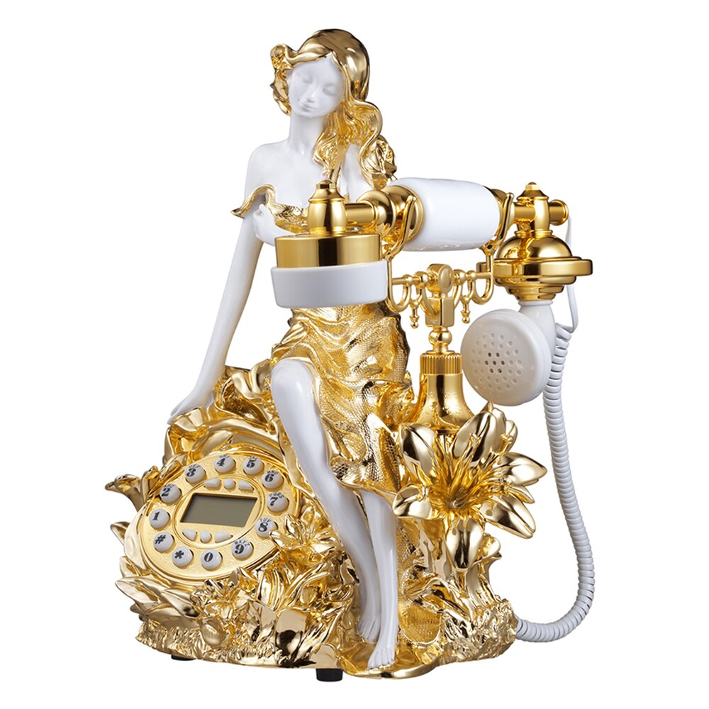 Novelty Landline Telephones Corded Pretty Golden Home Telephone Decorative Caller ID Phone for Home Office Hotel Decor Beauty