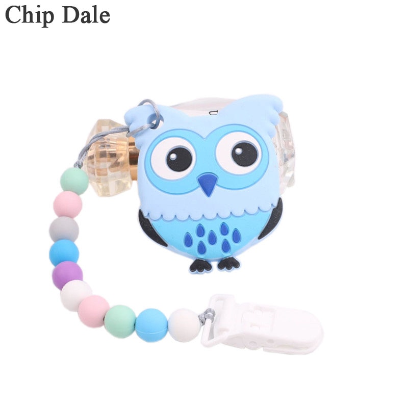 Chip Dale Pacifier Clip Chain Owl Silicone Teether Necklace For Baby Chewable Silicone Beads Cartoon Nursing Gift BPA Free
