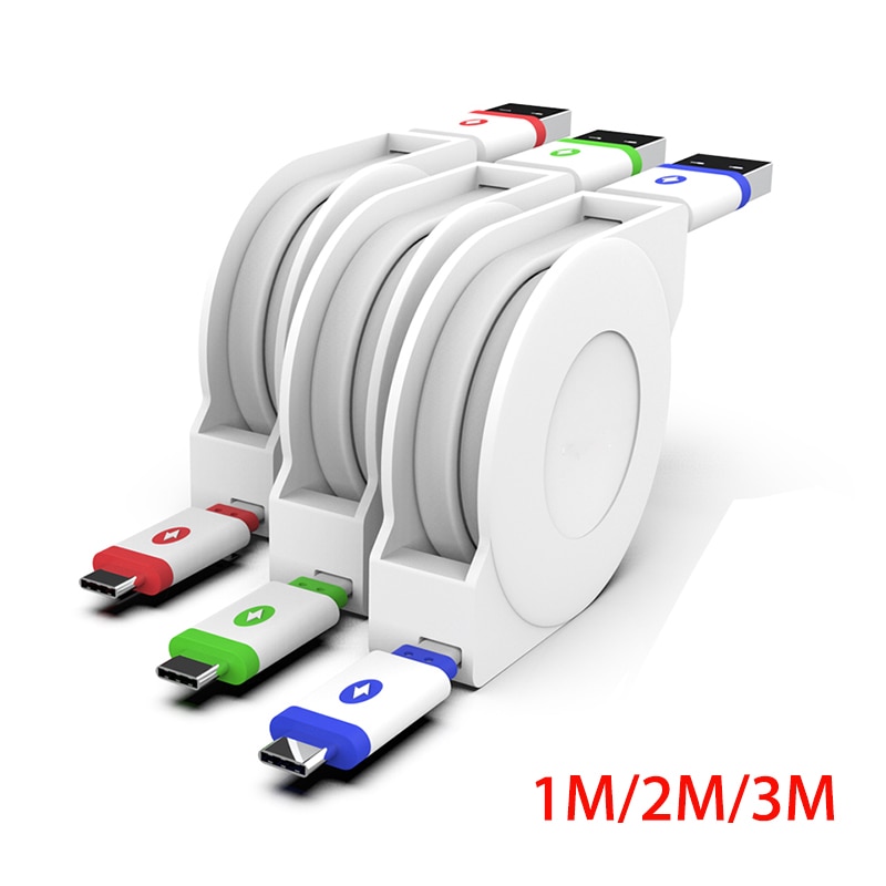 2m 3m USB Type C Cable Retractable For Samsung Huawei Xiaomi USB-C Portable Type-C Charging Cable Mobile Phone Charger Cables