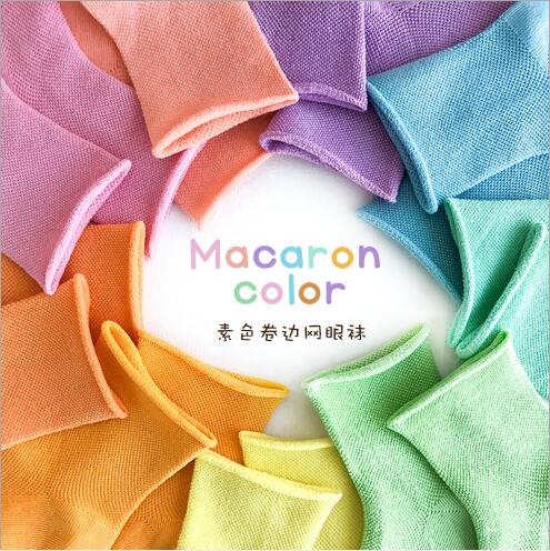 6 Pairs Pack 1-12 Y Spring and summer solid color curled candy-colored combed cotton mesh socks