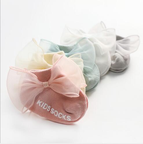 3 pairs Spring and summer new children's socks bow baby boat socks dispensing non-slip newborn socks solid color baby sock