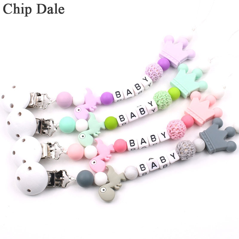 Chip Dale Personalized Name Baby Pacifier Clips Dinosaur Pacifier Chain Holder for Baby Teething Soother Chew Toy Dummy Clips