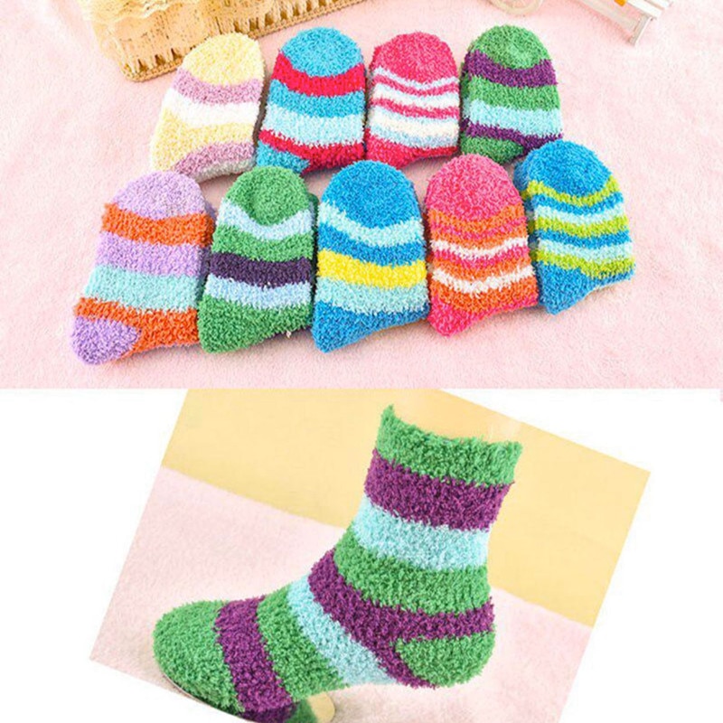 4Pairs/lot Winter To Keep Warm Coral Fleece Fashion Able Sweet Candy Colors Baby Socks Boy /girls Socks