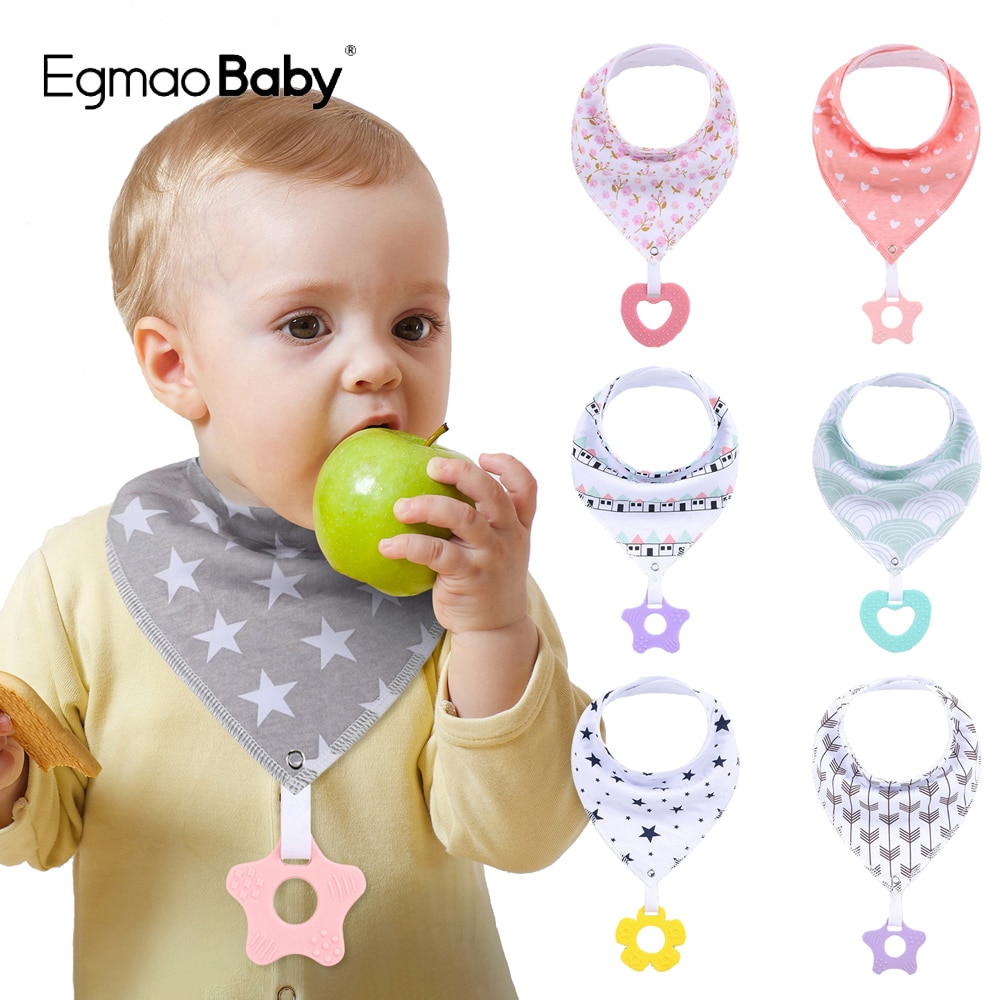 Baby Bandana Bibs with Teething Toys 100% Organic Cotton Bibs Super Absorbent Drool Bib with Teether for Boys & Girls