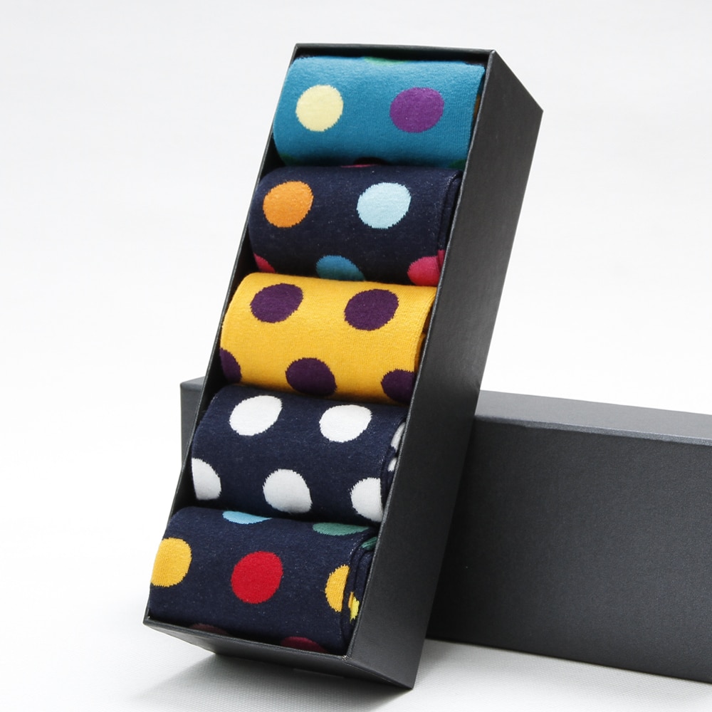 Fashion Men's Casual Happy Socks Men's High Quality Business Dress Socks Cotton Breathable Deodorant Polka Dot Male So