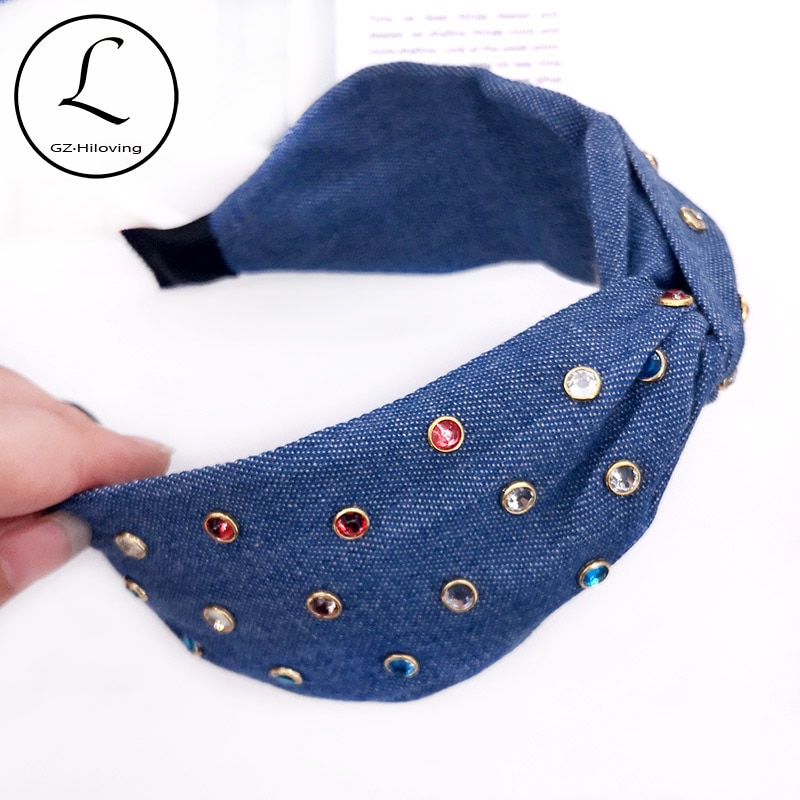 New summer baby Girls colorful Rhinestiones Jeans Headbands Children Kids Girls Denim Color Cotton Hairbands hairAccessories