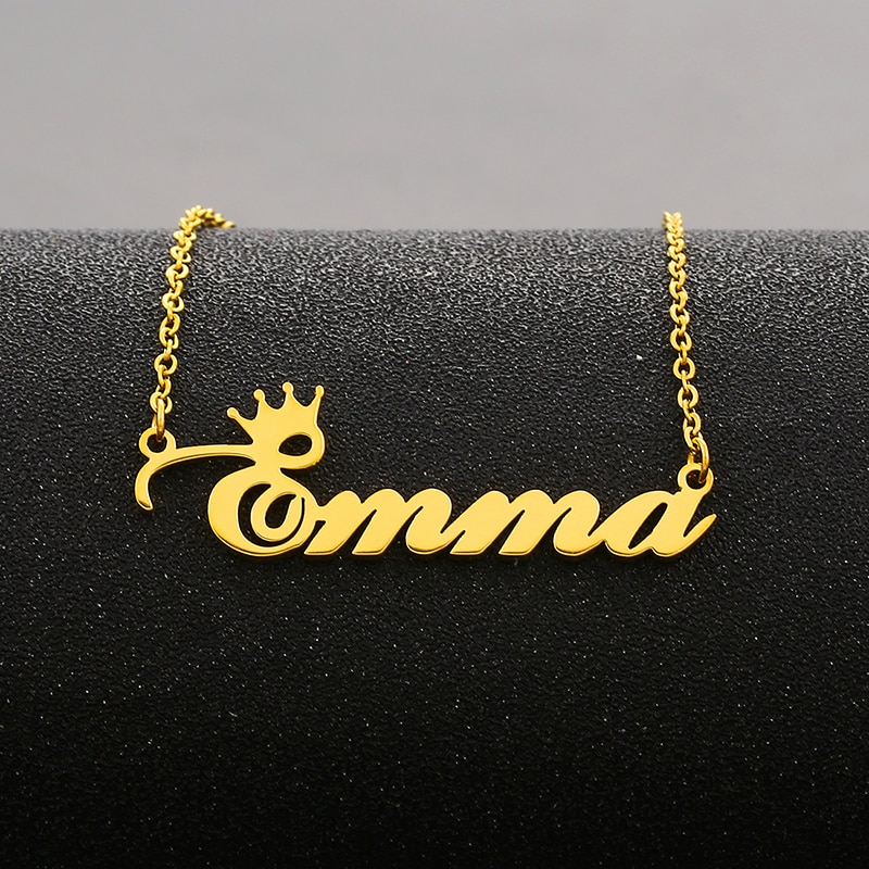 Custom Name Emma Necklace Stainless Steel Crown Letter Pendant Adjustable Chain Necklace for Best Friends Gifts Jewelry