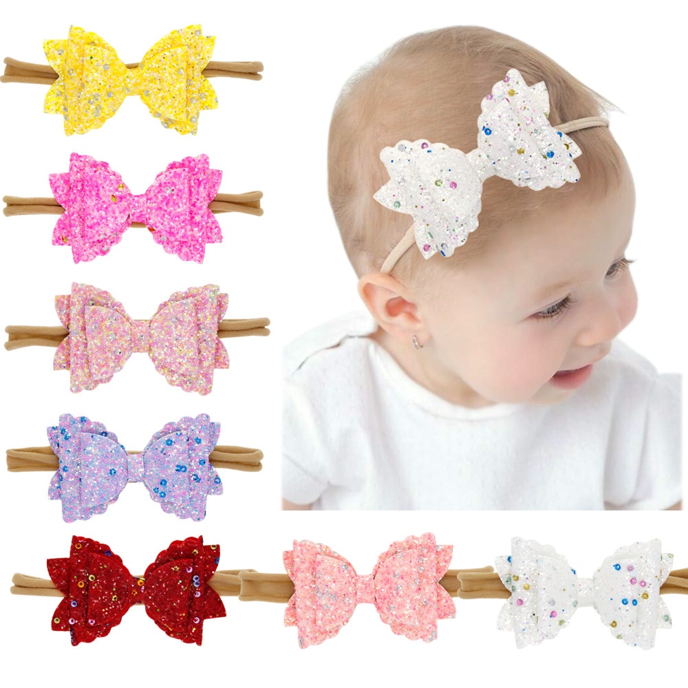 1pcs Baby Headband Three-layer Bow Headband Bebes Elastic Hair Band Sequin Bowknot Nylon Headdress Hair Accessories