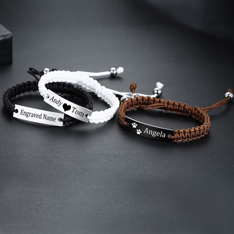 Women Men Bracelet Custom Engraving DIY Braided Bracelets Adjustable Hand-Made Braid Rope Bangles Personalized Valentine's 