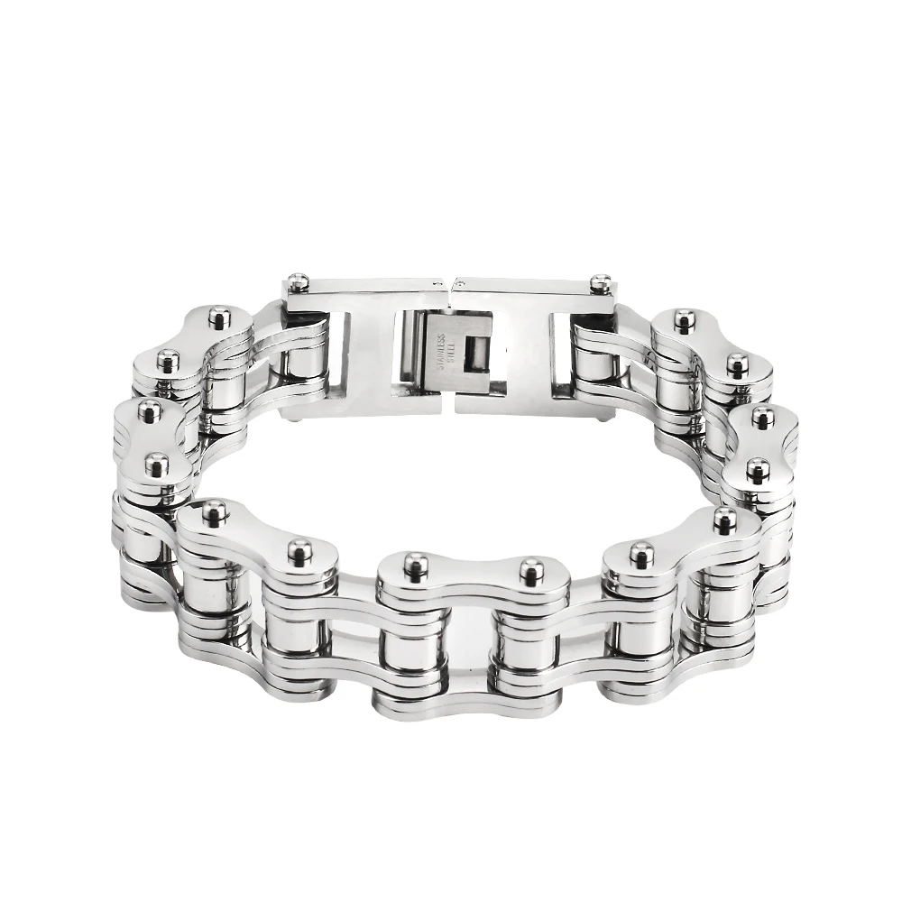 16mm Titanium Steel Motor Biker Bracelet For Men's Women's Punk Personality Stainless Silver color