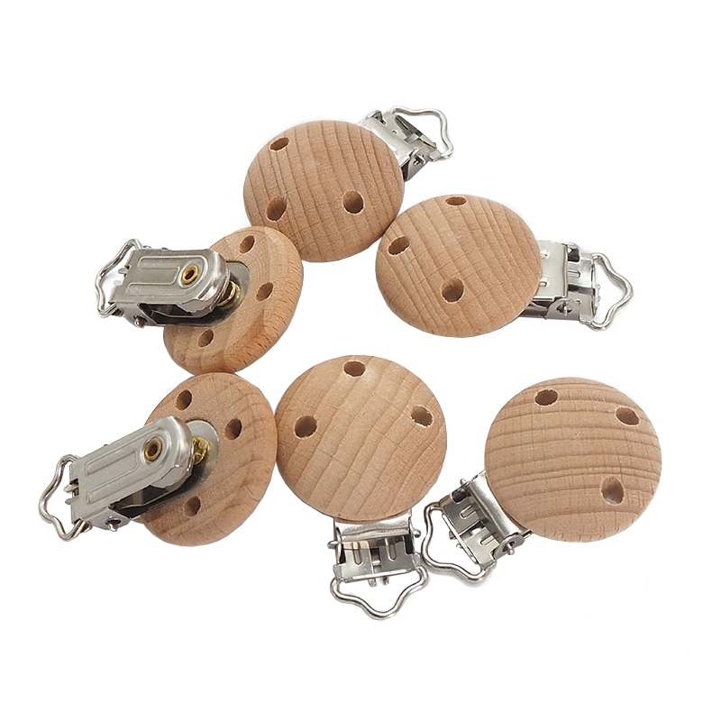 Chenkai 50PCS 35MM Baby Wooden Clips Round Dummy Clips BPA Free For DIY Baby Rattle Teething Grasping Wooden Toy Accessories