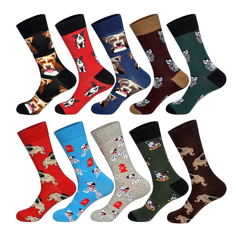 Personality Skateboard Socks Men Women Fashion Design Dalmatian Dog Bulldog Print Harajuku Female Socks Woman Animal Socks