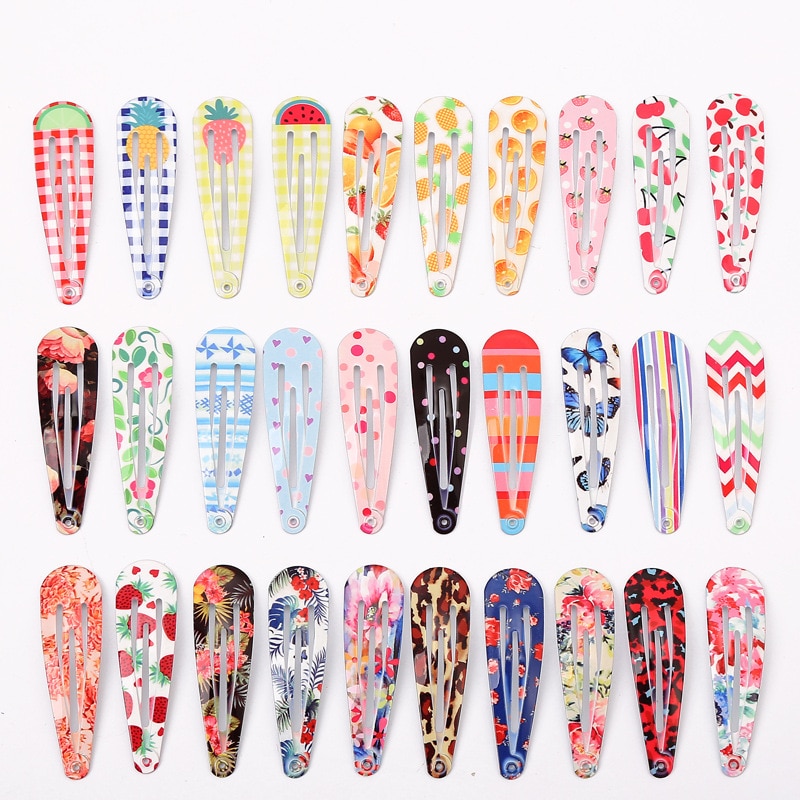 Snap Hair Clips For Girls Hair Pins Floral Kids Metal Barrettes Baby Women BB Clips Side Styling Accessories Cute 30pcs 5cm
