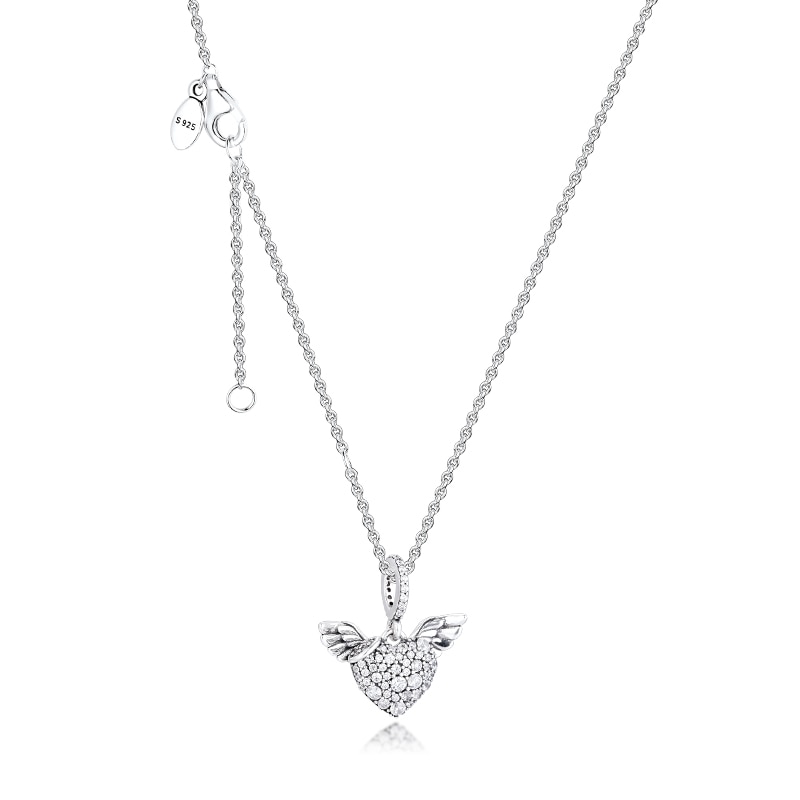 Pave Heart & Angel Wings Necklaces 100% 925 Sterling Silver Jewelry Free Shipping