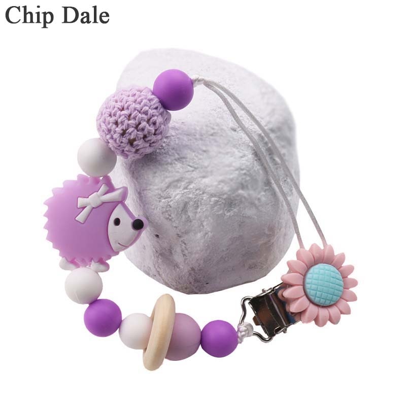 Chip Dale Baby Boy Girl Pacifier Holder Chain Food Grade Hedgehog Silicone Beads Infant Pacifier Clip Nipple Chain