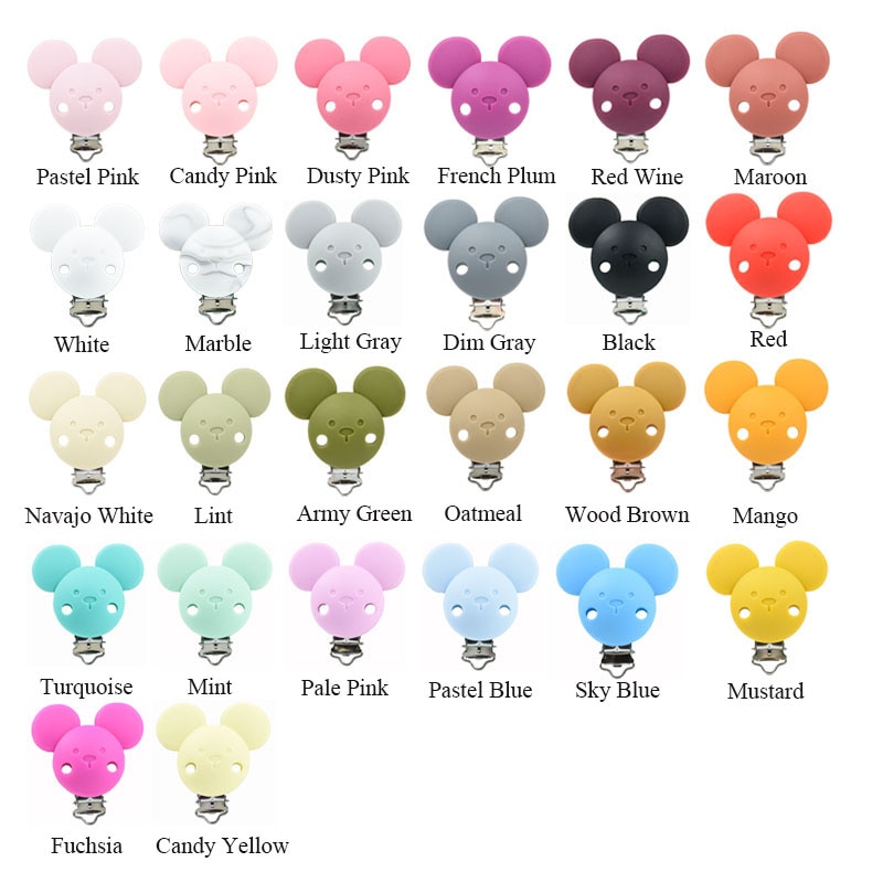 5PCS Silicone Mouse Head Clips Pacifier Dummy Teether Chain Holder Cartoon Clips DIY Baby Mouse Animal Nursing Teething Toy Clip