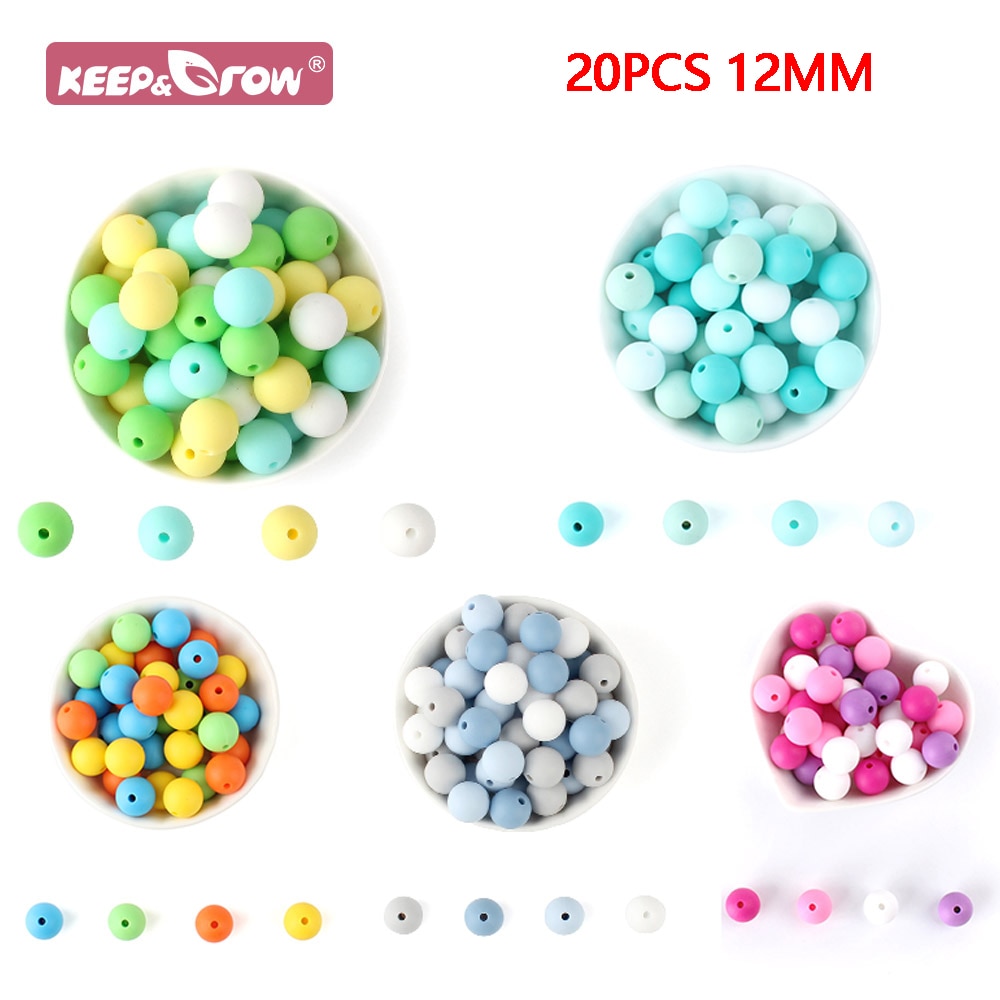 Keep&Grow Baby Silicone 12MM Round Beads 20pcs Baby Teethers Toys Oral Care Products Food Grade Silicone DIY Pacifier Chains