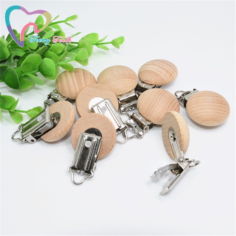 5 PCS Beech Wood Pacifier Clips Baby Dummy Clip DIY Infant Soother Clasps Chain Accessories BPA FREE Funny Baby Pacifier Holder