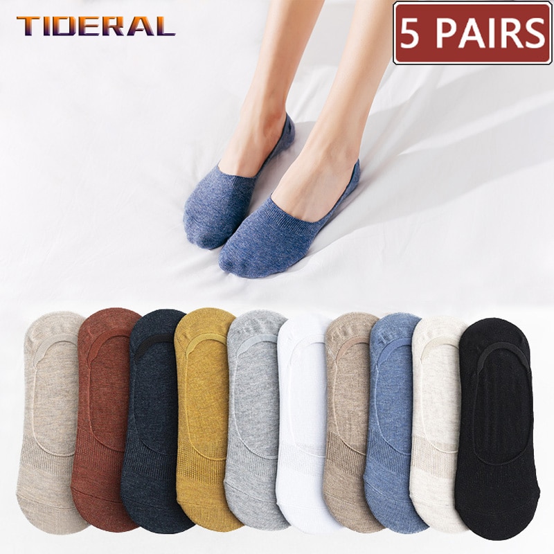 10 pieces = 5 pairs Women's Cotton Invisible No show Socks non-slip Silicone Sock Spring Summer Solid Color felmen Slipper 