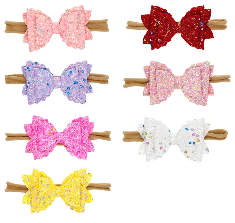 1PCS Newborn Toddler Handmade Bow Tie Headband Sequin Bows Shining Nylon Elastic Hair Bands Cute Baby Girls Hair Accessories