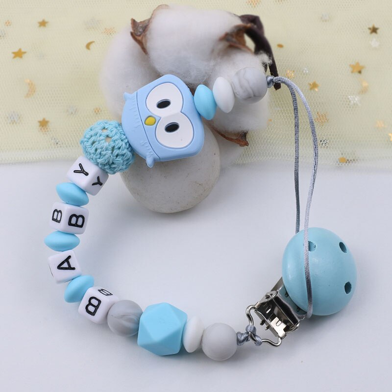 Handmade Personalized Name Pacifier Clips Holder Chain Silicone Birds Pacifier Chains Baby Teether Teething Chains Baby Gift