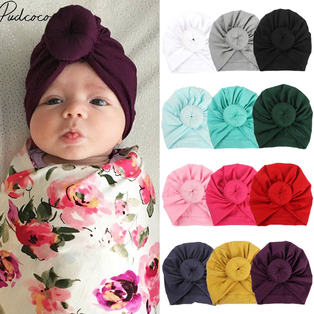 Newborn Toddler Kids Baby Boy Girl Turban Cotton Beanie Hat Winter Warm Soft Cap Solid Knot Soft Wrap Children Accessories