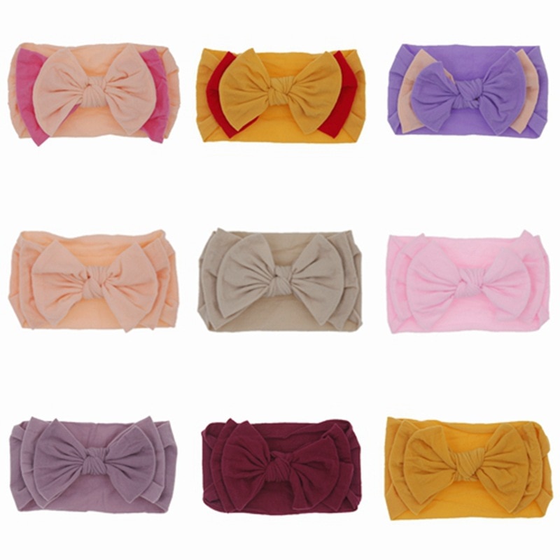 32Color Baby Bows Headband Hair Accessories Soft Knotted Double Layer Bowknot Nylon Wide Hair Band Headband Children's Head