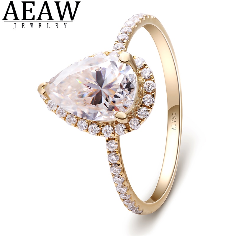1carat 5x8mm Pear Cut DF VVS1 Moissanite Engagement Wedding Ring Halo Style Fine Jewelry 18k Yellow Gold