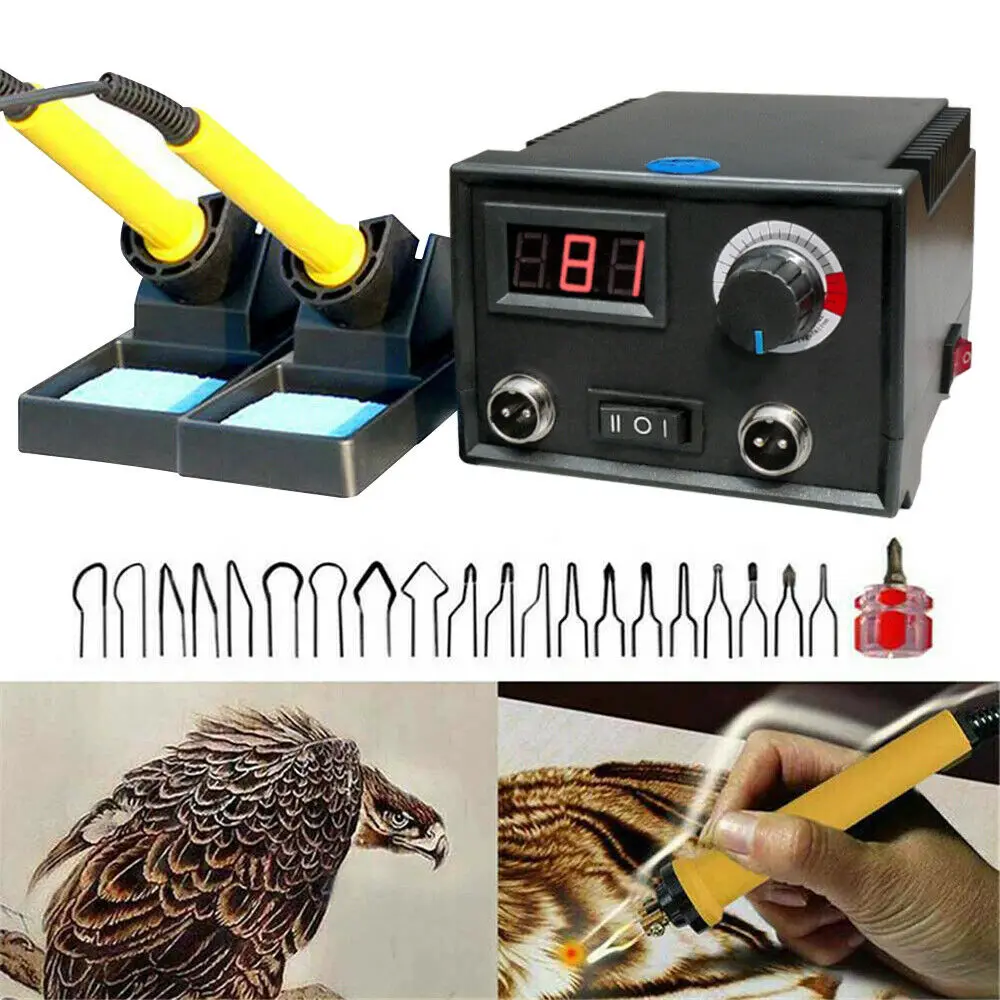 Wood Burner Adjustable Temperature Digital Display Pyrography Dual Pen Burning Machine Gourd Wood