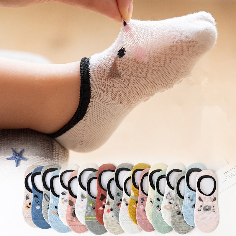 5 Pairs/lot 0 to 4 Years Summer Thin Mesh Socks Children's Cotton Socks Breathable No-Show Non-Slip Boat Socks For Girls Bo