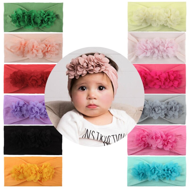 Flower Hairband Baby Boy Girl Kids Headwear Cute Princess Hair Accessories Super Soft Nylon Solid Color Hair Band Dropshipping