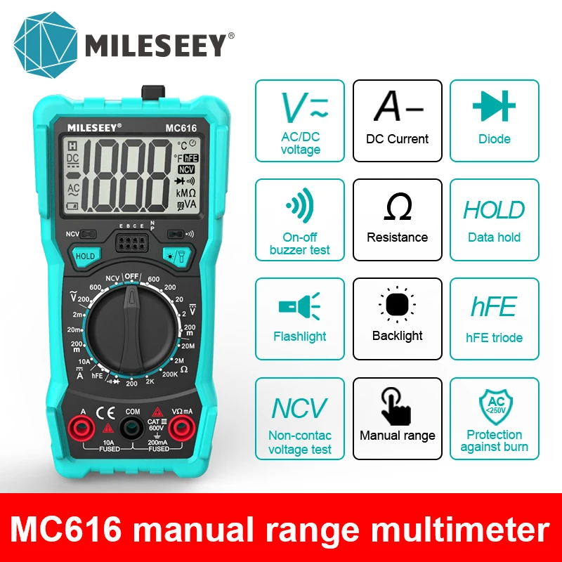 Mileseey NCV Digital Multimeter Auto Ranging AC/DC voltage meter Flash light Back light Large Screen