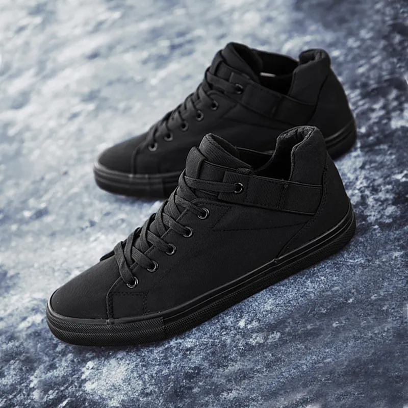 2024 Black Sneakers Men Canvas Shoes Height Increasing 3cm Cool Young Man Footwear Breathable Cloth