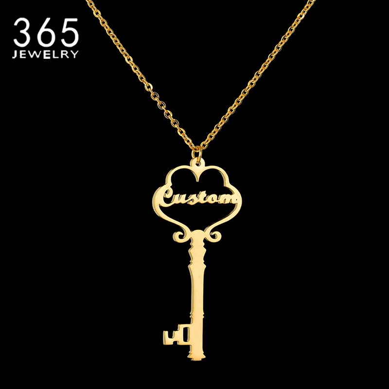 Customized Key Name Necklace Personalized Stainless Steel Letter Gold Color Nameplate Choker For Women Girl Birthday Gift